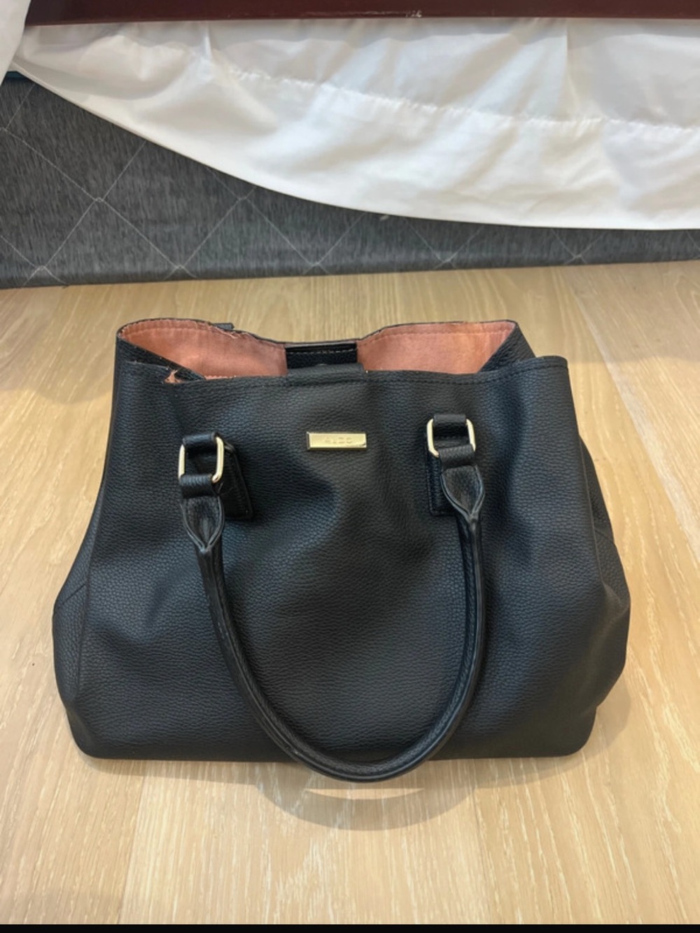 ALDO Black Leather Tote Handbag | Large Faux Leather Shoulder Bag